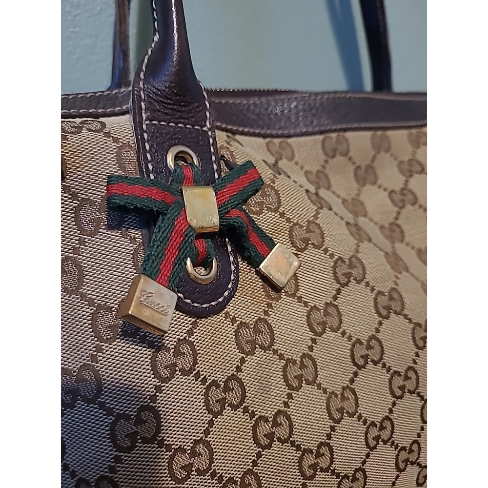 GUCCI Princy Sherry GG Canvas Leather Shoulder Tote Bag Brown Authentic Vintage - Picture 5 of 16